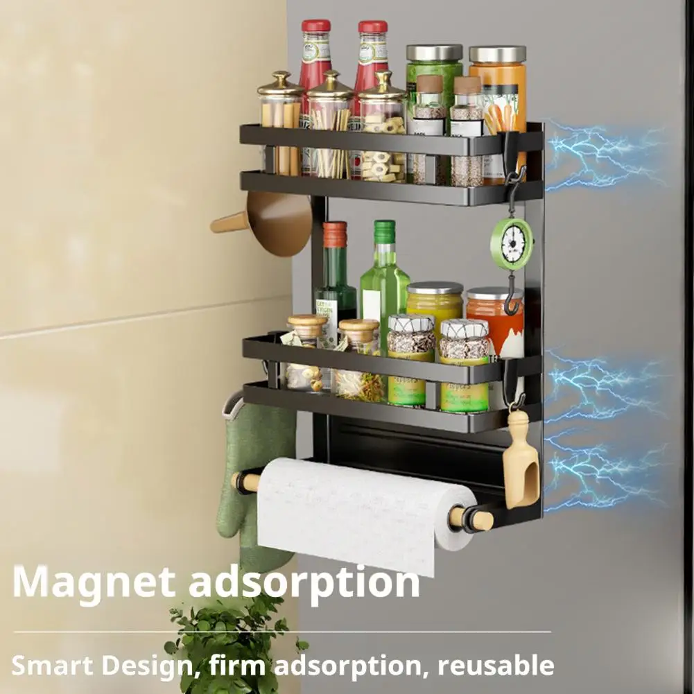 Strong Magnetic Adsorption Holder Heavy-duty Wrought Iron Organizer Magnetic Refrigerator Shelf Paper Towel Holder Strong