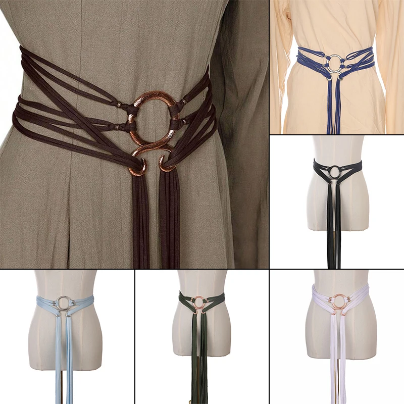 

Women Vintage Long Rope Knot Belts Medieval Metal Irregular Waist Buckle Dress Decor Waistband Shaman Pagan Viking Accessories