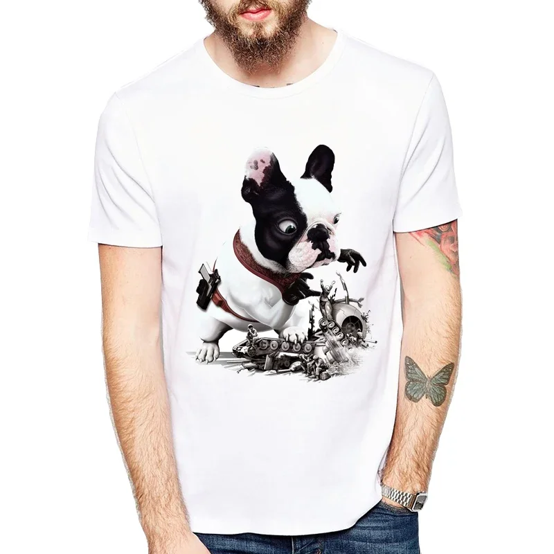 French Bulldog Animal Printed T-Shirt Men'S Clothing Casual Tops Tees Humor Man Shirts New Summer Short Sleeve T Shirt