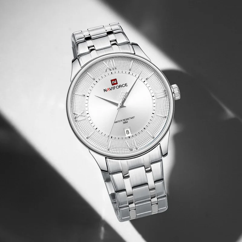 NAVIFORCE メンズ腕時計 クラシック ステンレススチールストラップ 3ATM 防水 カレンダー ミニマリストダイヤル メンズクロノグラフ腕時計 NF9272S