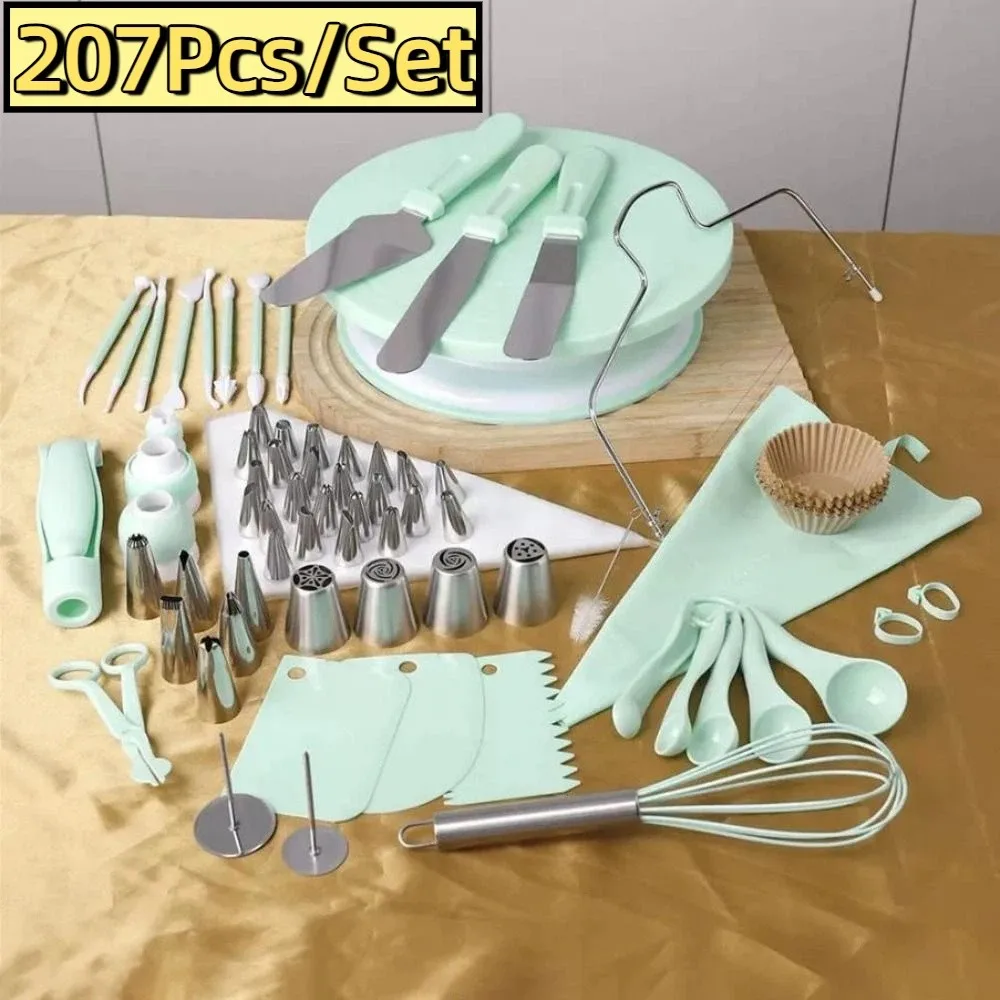 

207Pcs Professional Cake Decorating Tools Kit Creative Multi-functional Pastry Turntable Kit Easy To Clean Rust-proof