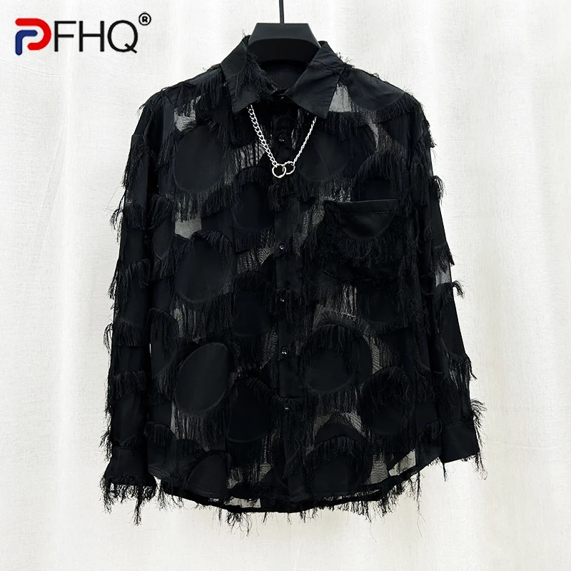 

PFHQ 2023 Summer New Fashion Casual Patchwork Burr Shirts For Men Turn-down Collar Long Sleeve Loose Men's Blouse Tide 21F4027