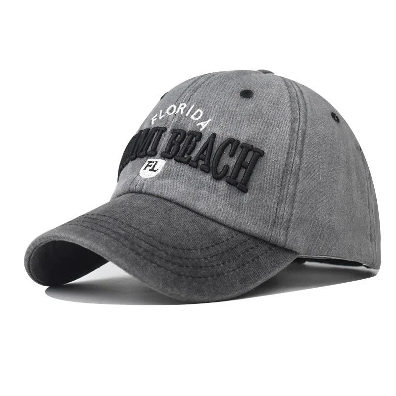 

Washed Vintage Miami Beach Large Embroidered Baseball Versatile Trendy Unisex Distressed Dad Hat