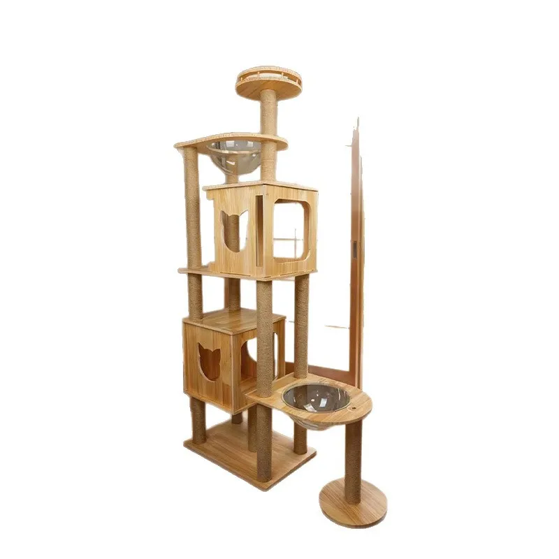 Solid Wood Luxury Cat Climbing Frame DIY 3-Tier Cat Condo With Cat Scratching Post All-in-One Pet Furniture