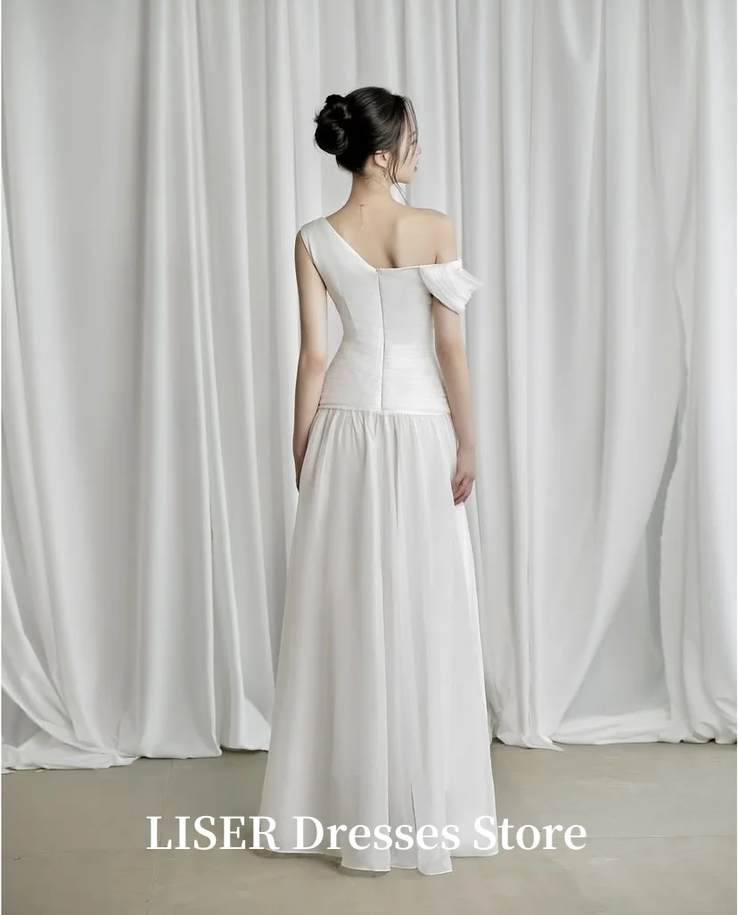 Liser واحد الكتف ألف خط كوريا فساتين الزفاف الحرير الشيفون قبالة الكتف أنيقة زي العرائس صورة تبادل لاطلاق النار Malam Dersريس تخصيص
