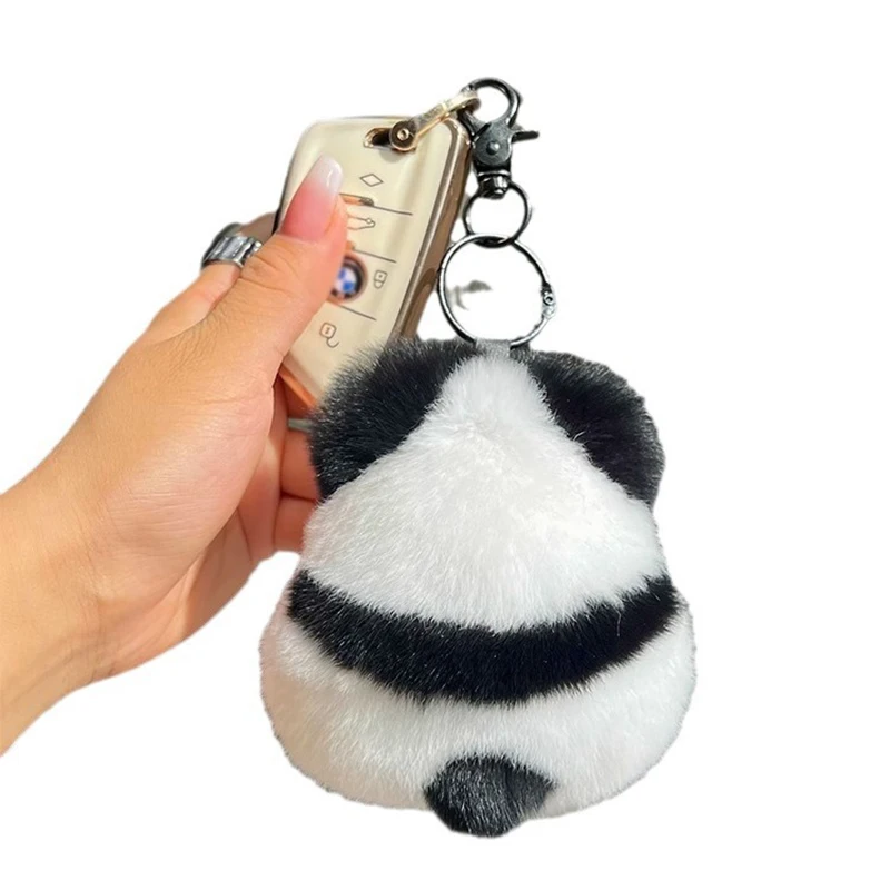 1Pcs Cute Plush Fur Mini Panda Keychains Car Keyring Purse School Bag Pendant Ornaments Toy Accessories Lovely Kids Toy Gifts