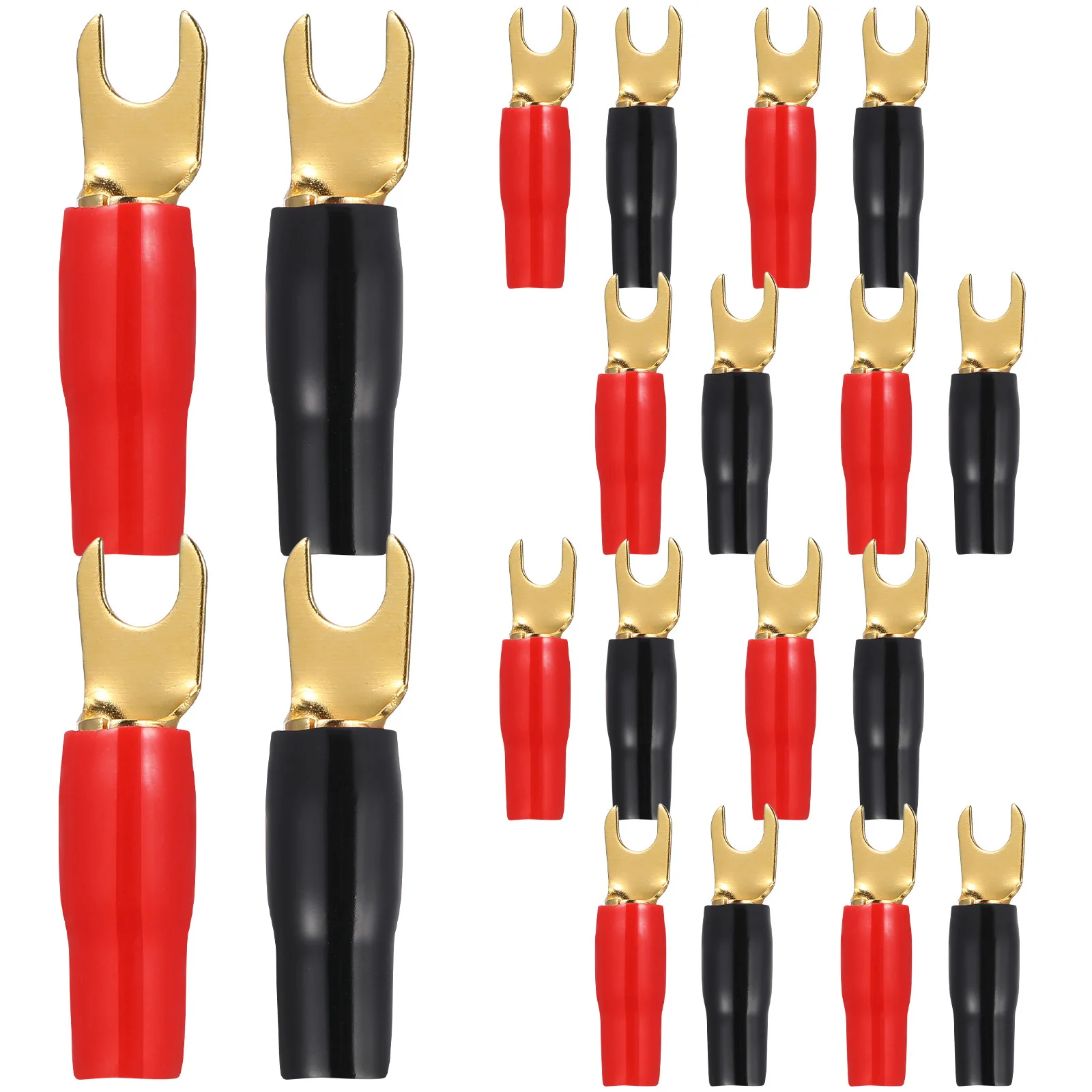 

10Pairs Audio Wire Crimp Connectors Copper Gold Plated 8ga Spade Fork Terminals Safer Alternative Banana Plug Speaker Wire