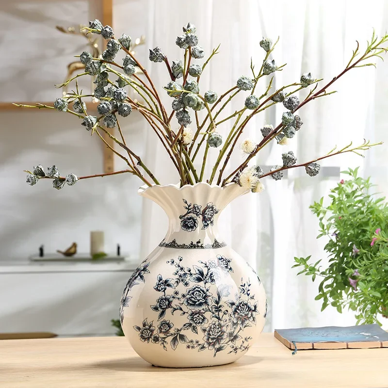 

New Chinese Style Ceramic Vase, Retro Blue and White Porcelain Vase, Decorative Flower Arrangement, Porcelain Ornaments