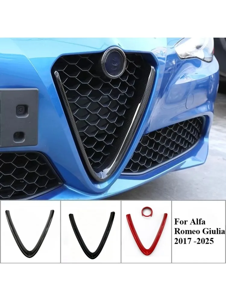 Do Alfa Romeo Giulia 2017-2025: przednie kratki wentylacyjne z logo w kształcie litery V, osłona, listwa dekoracyjna, naklejka, akcesoria do przedniego ramienia. — 2