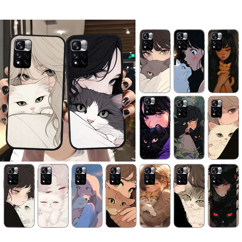 Anime Girl Woman Holding a Cat Phone Case For Xiaomi Redmi note 13 12 Pro 11S 11 10 Pro 10S 12S Redmi 13 12 10 13C