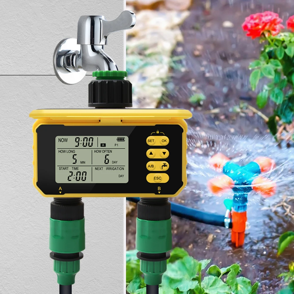 

Yieryi Water Timer Solar Charging for Garden Hose 2 Zone Sprinkler Auto Irrigation Controller Easy Installation Digital Timer