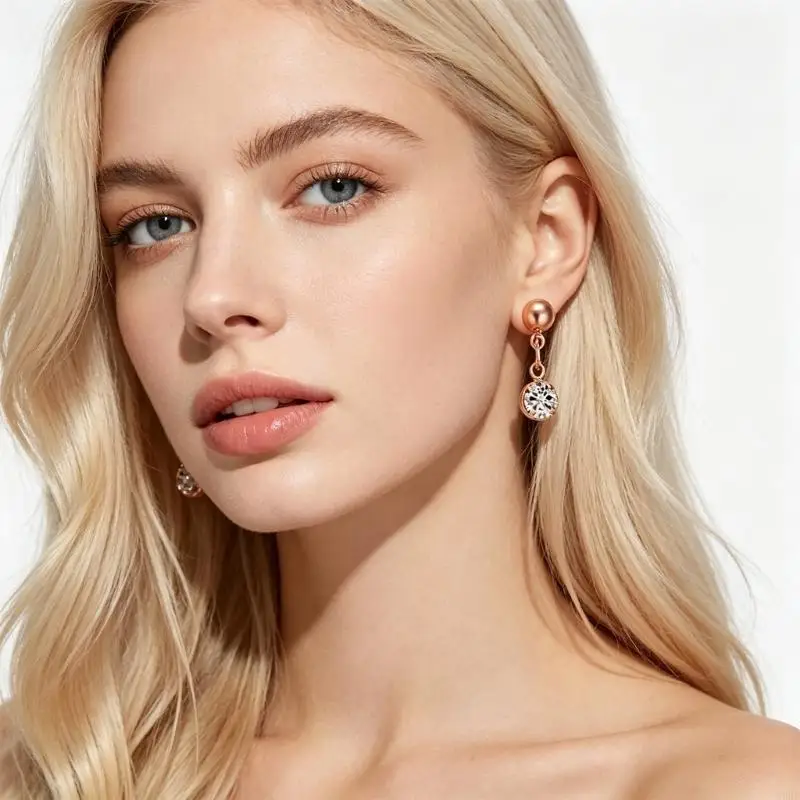 Trendy Matching Necklace and Earrings Set with Secure Clasp and Eye Catching Rhinestones Alloy Texture for Gift Giving E0BF