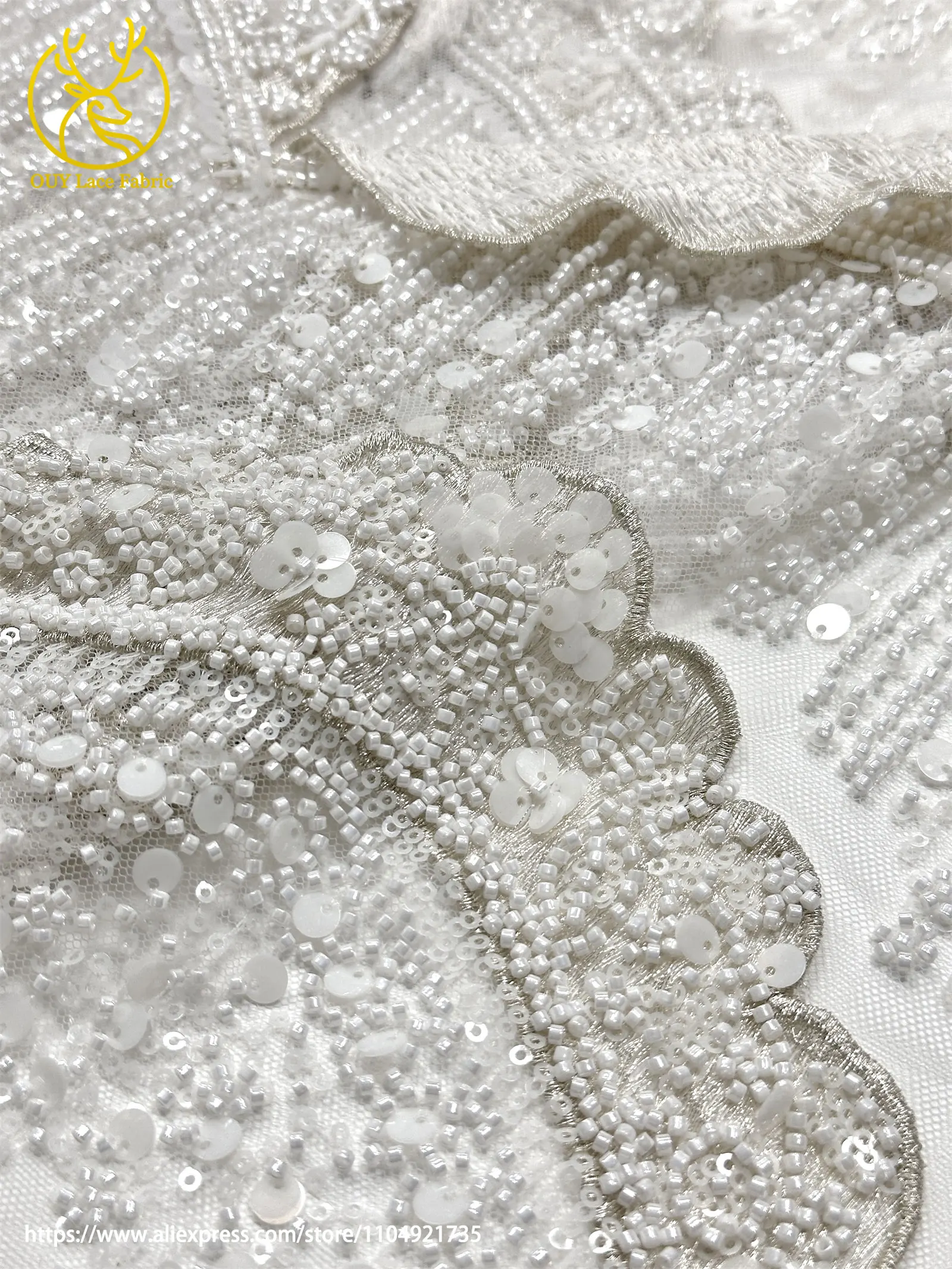 3D Luxuriöser Afrikanischer Stickerei-Spitzenstoff 2026 Hochwertiger Französischer Perlen-Pailletten-Spitzenstoff für Brautkleider und Festkleider – Detail 11