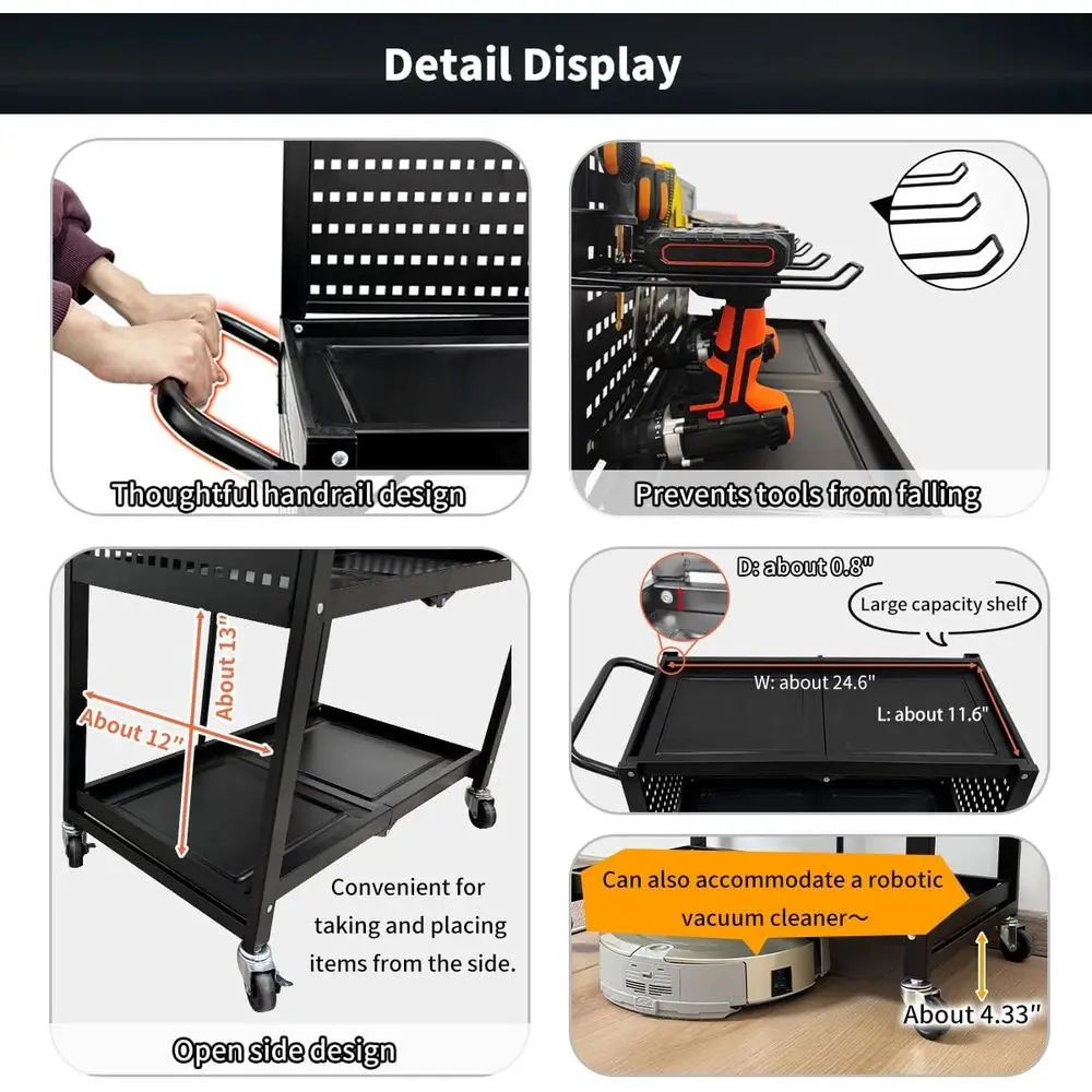 عربة أدوات دوارة شديدة التحمل مع لوح بيجبورد لتخزين وتنظيم أدوات المرآب