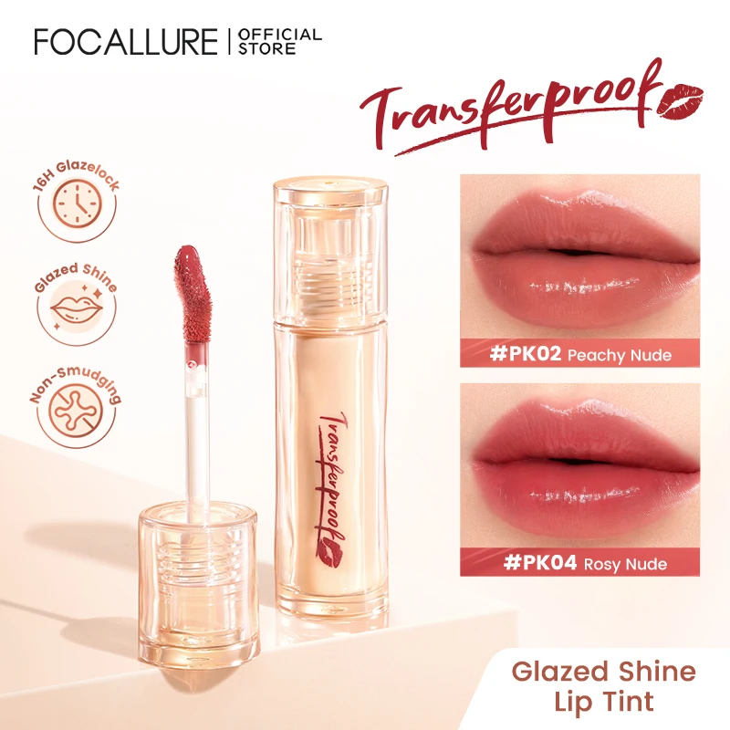 FOCALLURE Glazed Shine Liquid Lipstick Waterproof Lightweight Lip Glosses Transferproof Moisturizing Lip Tints Makeup Cosmetics