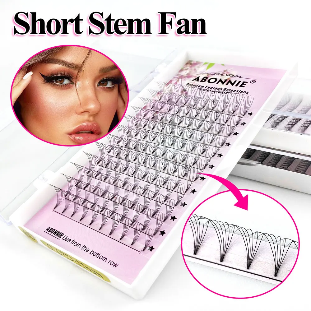 ABONNIE Premade Volume Fans Short Stem 3d/4d/5d/6d Russian  Eyelash Extension Mink Eyelash Extension All Size Lashes Tray