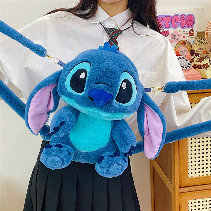 Sac à dos Disney Stitch pour filles, sac à bandoulière Kawaii, sac à dos mignon, sac à bandoulière double initié, poudres de rangement, jouet Anime, cadeau