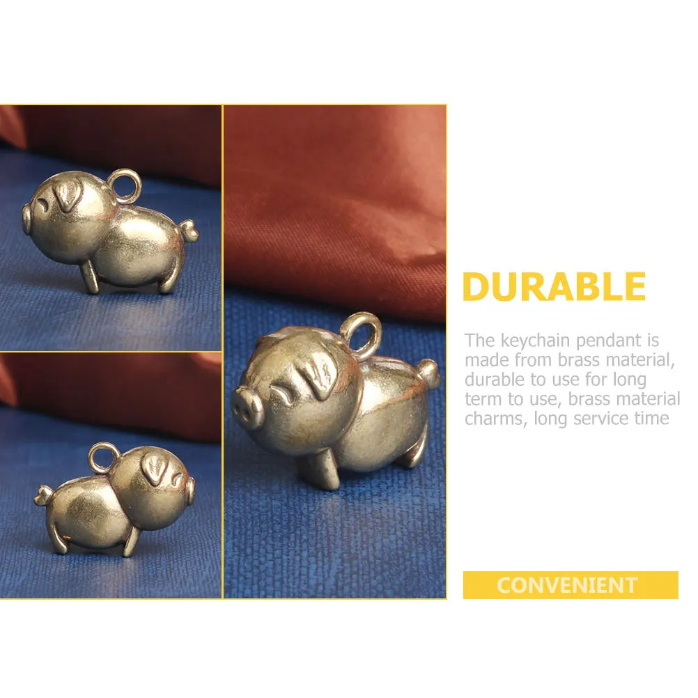 

2pcs Vintage Brass Pig Keychain Charms Pendant Desktop Figurines Miniature Decor Retro Keyring Home Accessories