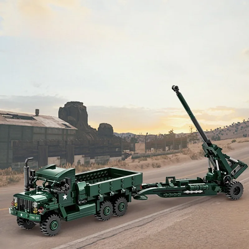 Nowoczesny model pojazdu M35A2, samochód ciężarowy, rakietomocznik M198, pojazd pancerny, zabawka z klocków, zabawka DIY dla dzieci, prezenty.