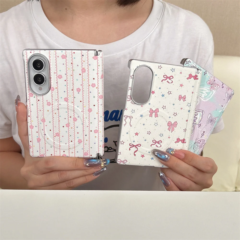 Cute Stripe Heart Polka Dot Dog Magnetic Case For Samsung Galaxy Z Fold8 Ultra Fold7 6 Fold5 Fold4  Protective Shell for Magsafe
