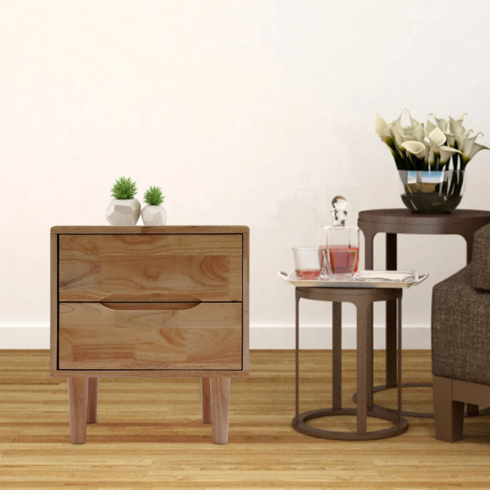 

Wooden Nightstand with 2 Drawers, Anti-corrosion & Wear-resistant Sofa Side Table, Vintage Style Home Decor, Bedroom Furniture