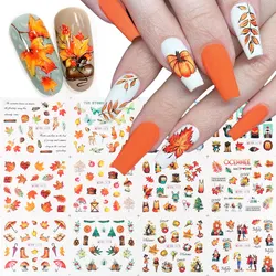 12pcs Fall Gold Leaves Nail Stickers Sliders for Manicure Maple Leaf Nail Art Water Transfer Decals Foils Autumn Decorations