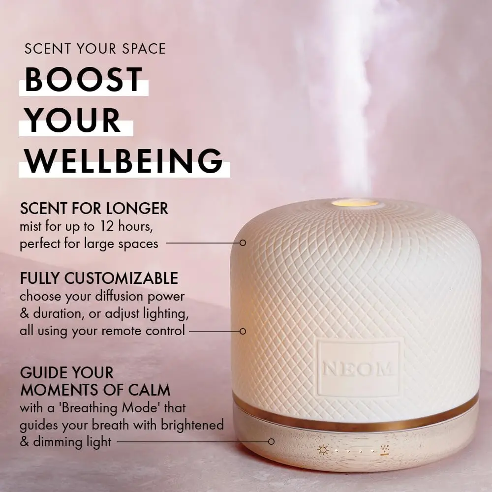 Wellbeing Pod Luxe | Premium Ceramic Ultrasonic Essential Oil Diffuser, 350ml | Ceramic Cover, Remote Control, LED Light & Timer