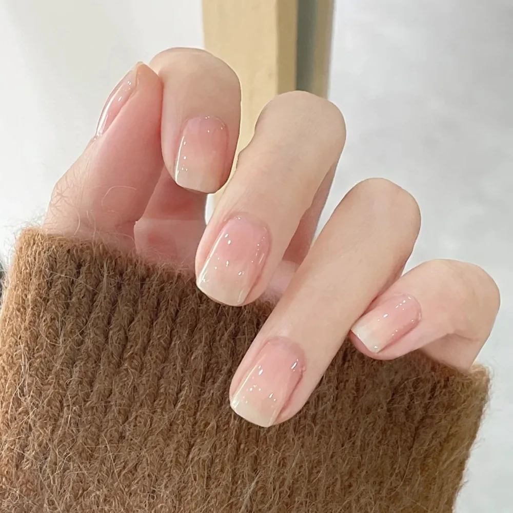 Naked Strip Medium Length Ballet Nail Nude French Gradient Fake Nail Fashionable And Simple Temperament Waterproof Fake Nails