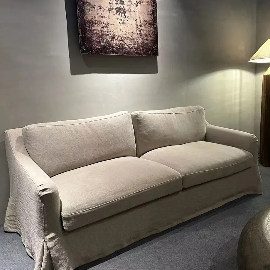 Tissu en lin lavé double pour trois personnes, meubles rétro entièrement démontés et lavés pour séjour chez l'habitant