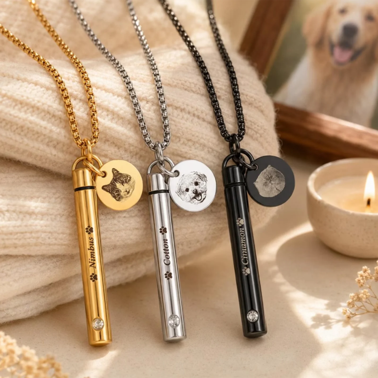Custom Stainless Steel Cremation Jewelry Paw Print Urn Necklace for Ashes for Women Men Memorial Cat Dog Ashes Square Pendant