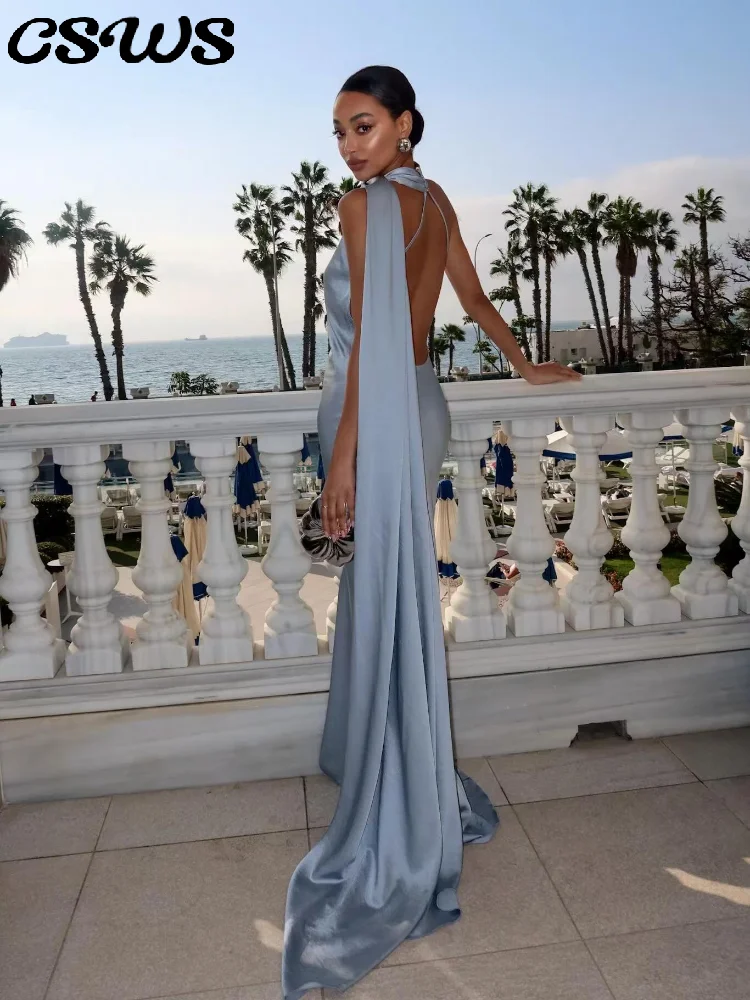 Elegancki pasek dekolt w serek długa sukienka na imprezę kobiety solidna bez rękawów Backless linia A luźne sukienki 2025 moda wieczorowa plisowana szata