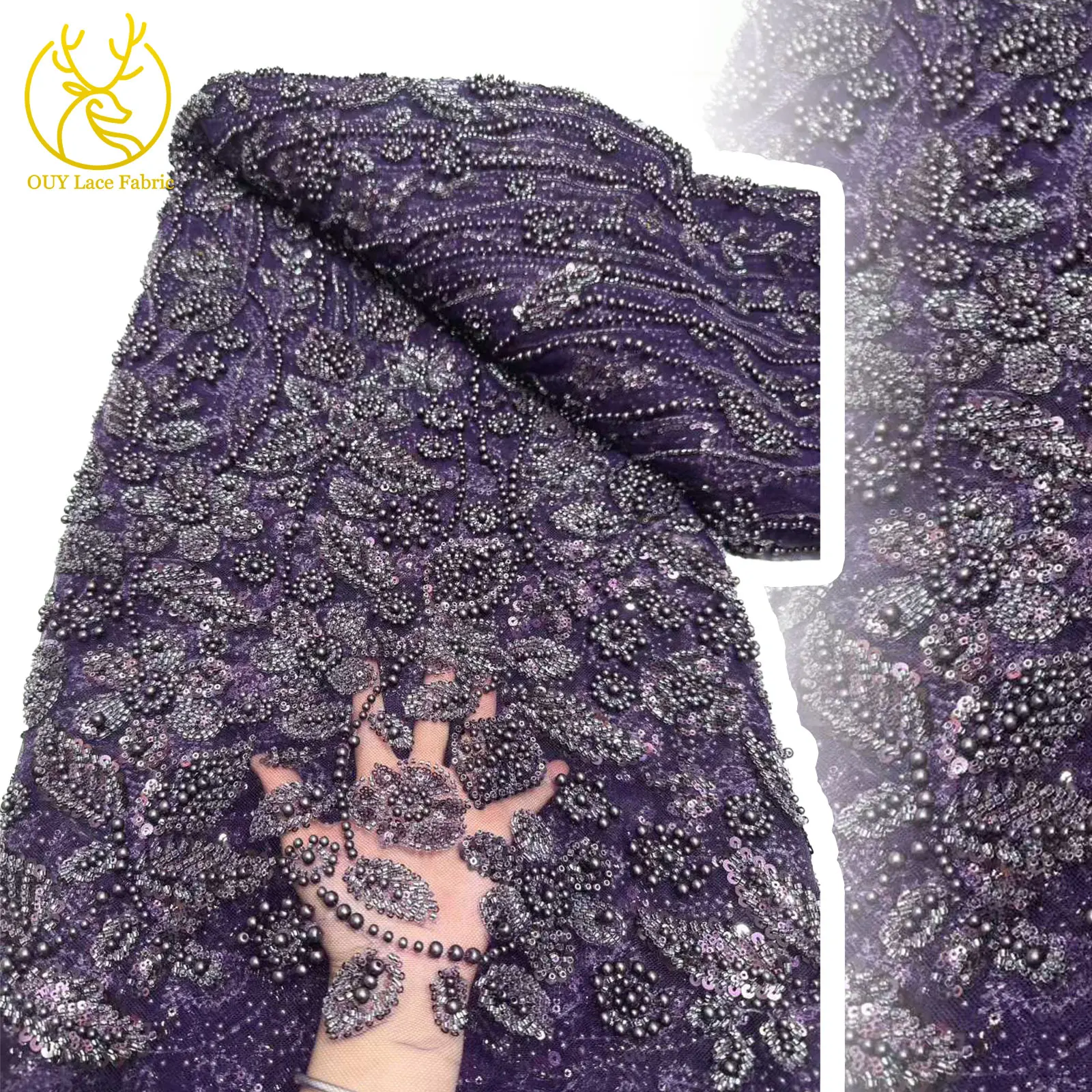 

Роскошная африканская кружевная ткань ручной работы с тяжелыми бисером, 2024, французская нигерийская кружевная ткань с вышивкой для жениха и блестками, материал для ужина