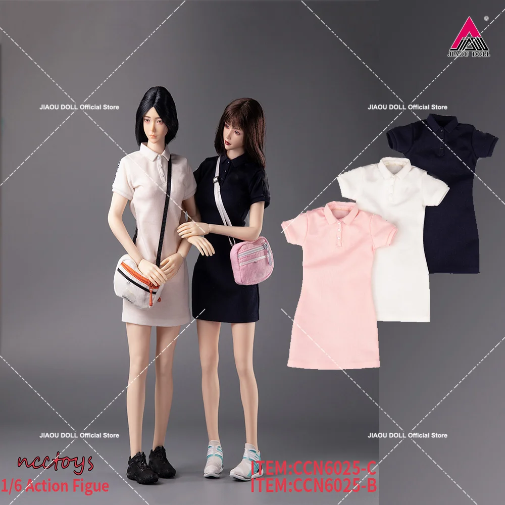 CCN6025 1/6 Female Tennis Dress Polo Collar Solid Color Short Sleeve Skirt Clothes Model Fit 12'' Soldier Action Figure Body