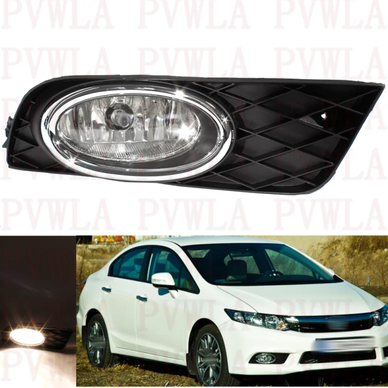 

Right Side Front Bumper Fog Lights Lamp With Halogen Bulbs and Grille Cover 33900-TR0-00 For Honda Civic 4DOOR 2012-2013