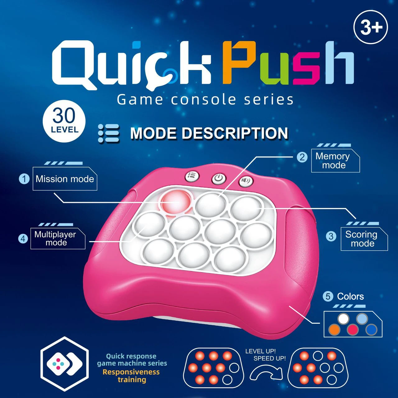 Quick Push Game Pop Electronic Pushit Pro Super Bubble Pop Game Light Push Up Antistress Fidget Toy for Kids Adult ChristmasGift