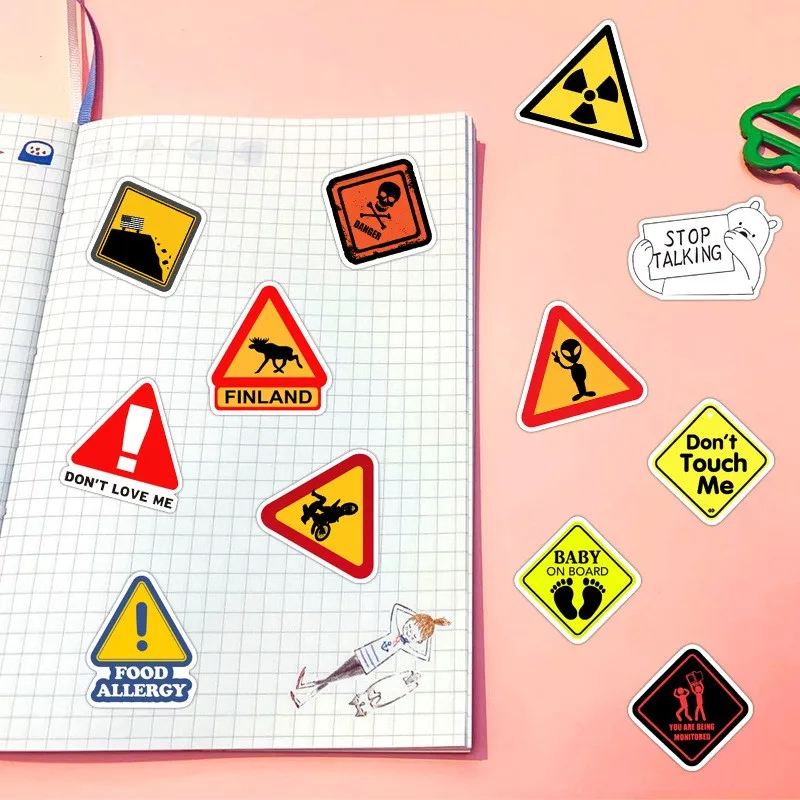 50PCS Warning Stickers Danger Banning Skateboard Fridge Guitar Laptop Motorcycle Travel Classic Toy Cool Decals Sticker