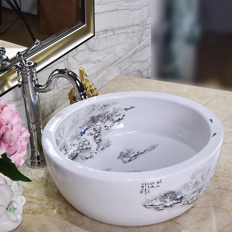 

Artistic Procelain art countertop Ceramic Lavabo Bathroom Sink china wash basin snow bathroom sinks