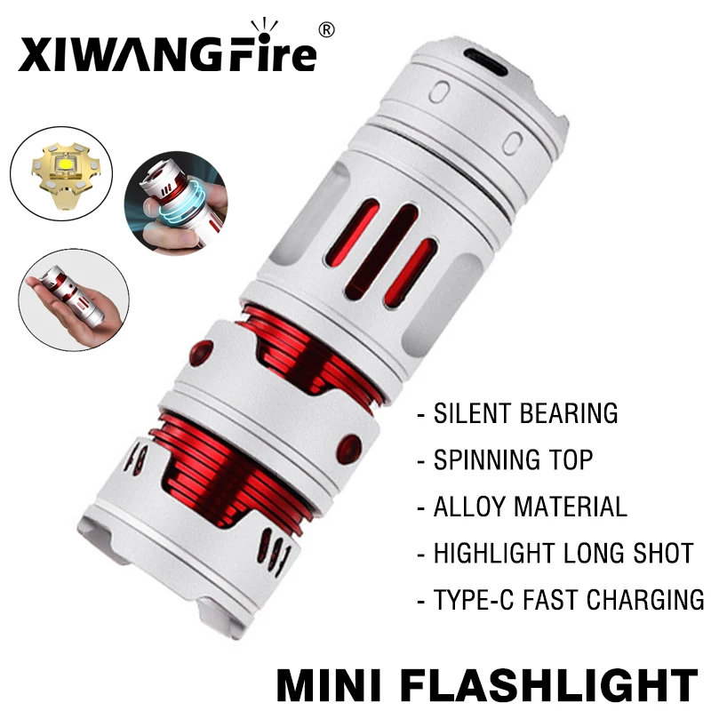 New Mini Flashlight Whirlwind Decompression Torch Super Bright Outdoor Home Type-C Rechargeable Long Shot Small Portable