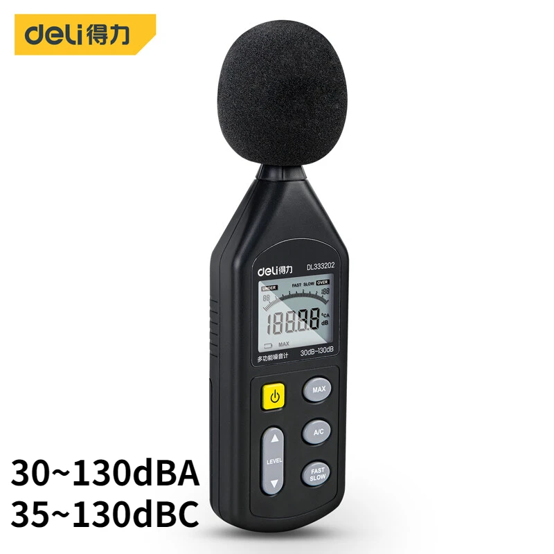 Deli Hand-Held Digital Sound Level Meter Noise Tester Sound Detector 30-130db Met Ac Gewogen Audio Sound Level Detector