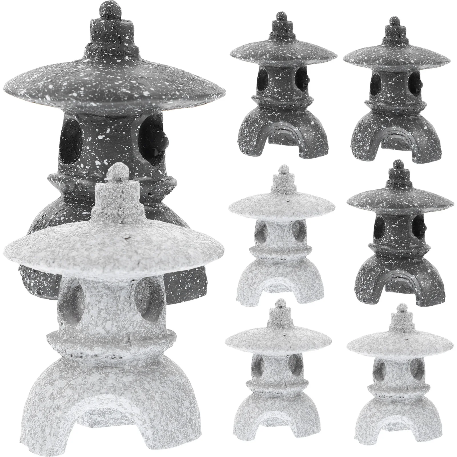 

8Pcs Resin Pagoda Garden Decoration Miniature Japanese Style Bonsai Ornament for Indoor Outdoor Micro Landscape Tabletop Decor