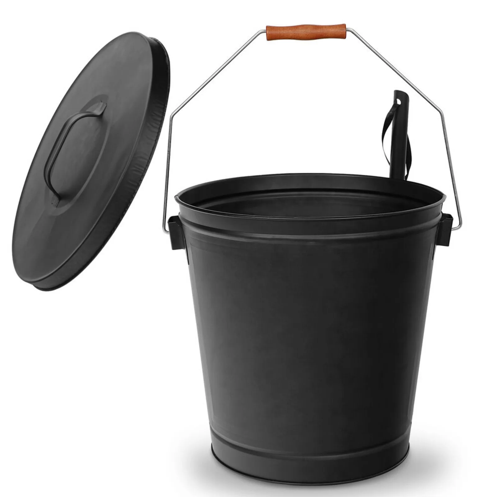 US 5 Gal Ash Bucket Fireplace Black Metal w/Shovel Lid Cover Stove Sturdy Fire Pits