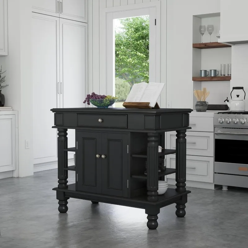 Americana Black Kitchen Island with Open Shelving by Home Styles