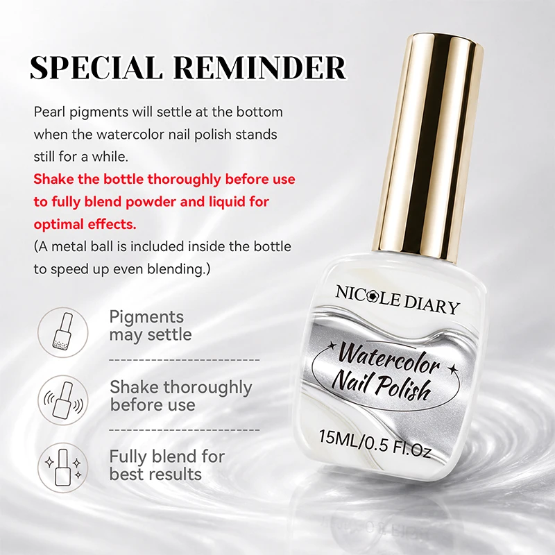 NICOLE DIARY 15ml Chrom-Silber Nagellack, Spiegel-Metallic-Flüssigkeit, Schnelltrocknend, für Farbverlauf, Marmor-Effekt, DIY-Maniküre – Detail 3