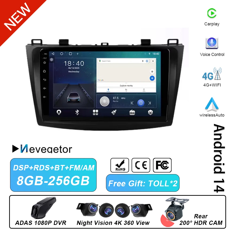 For Mazda 3 II For Mazda3 BL 2009 - 2013 Car Radio Video Multimedia Player GPS Navigation QLED Screen Android Auto No 2din DVD