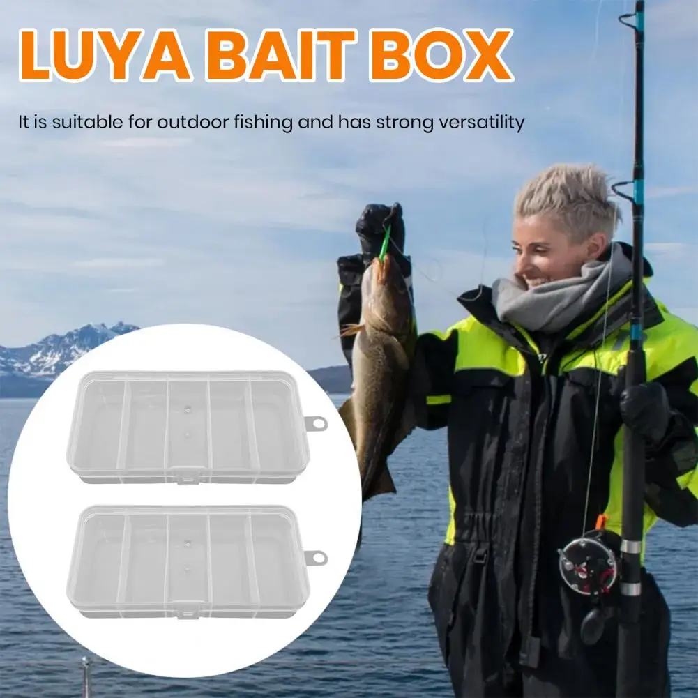 Fishing Bait Container Lure Bait Box Capacity Transparent Fishing Lure Storage Boxes 2pcs 5-compartment Bait Cases for Visible