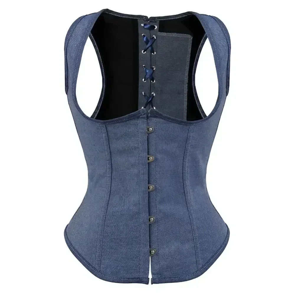 

Women Corsets Vintage Denim Corset Lace Up Corsage Slimming Underbust Sexy Straps Bustiers Casual Vest Party Costume Plus Size