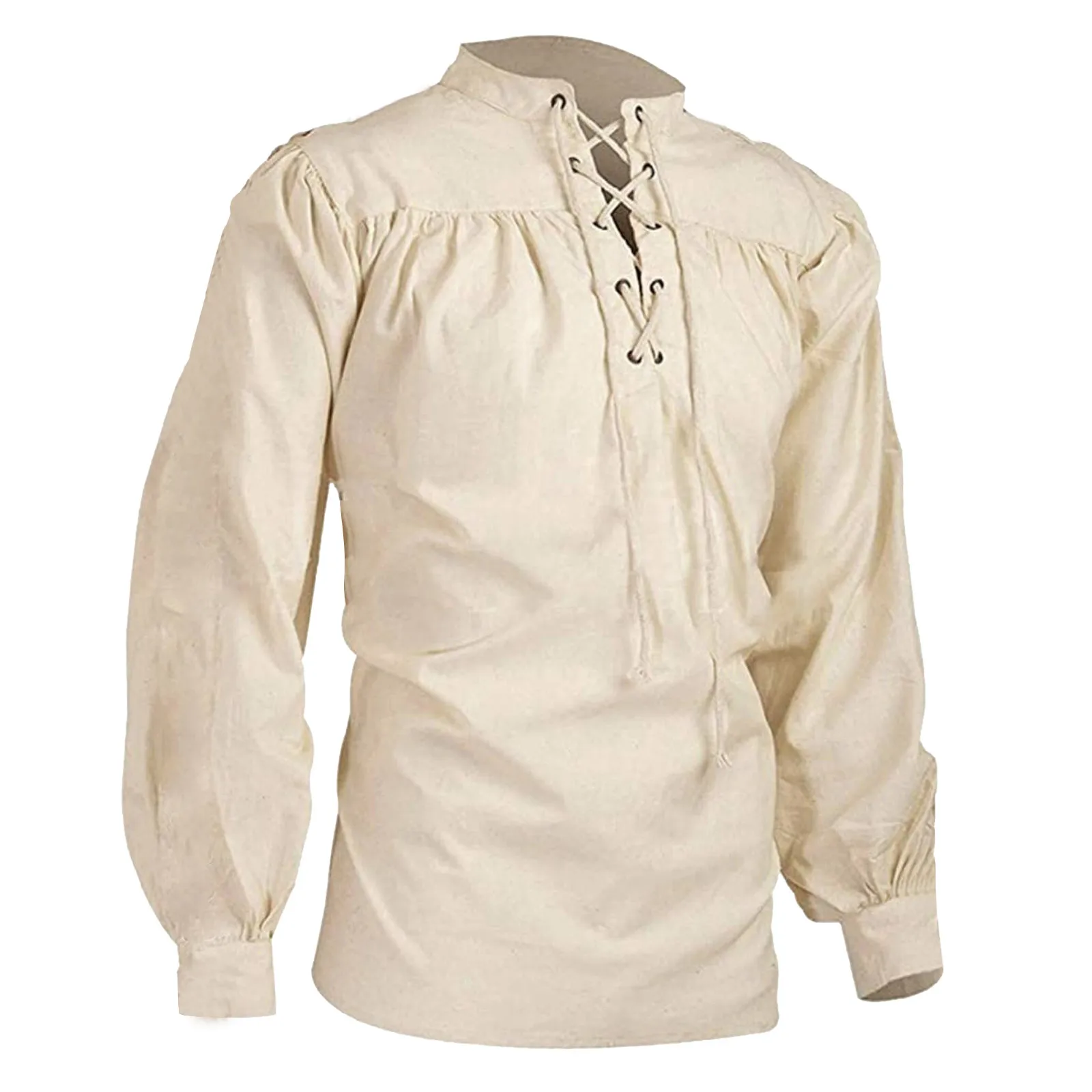 Chemises gothiques à manches longues pour hommes, haut bandage fin, chemise médiévale décontractée, mode Renaissance, solide