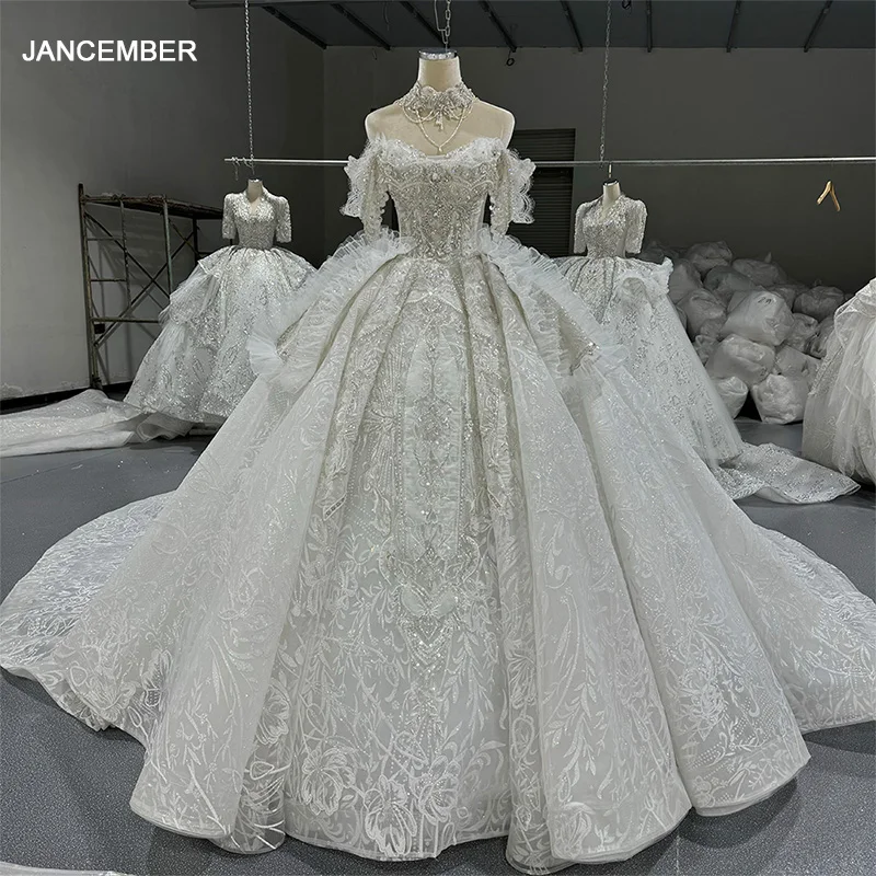 Jancember Ball Gown Wedding Dress 2024 Sweetheart Beading Sequined Sparkling Lace Wedding Gown Vestido De Novia MN224