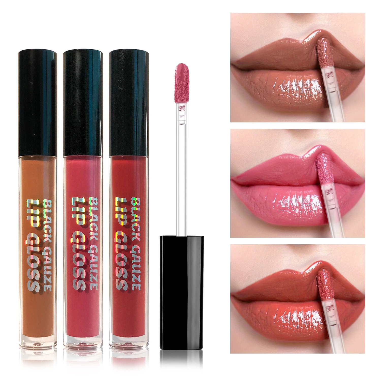 Trójkolorowa, ciemnobrązowa matowa szminka w stylu gotyckim, matowa aksamitna szminka, płynna szminka, błyszczyk do ust, kosmetyki