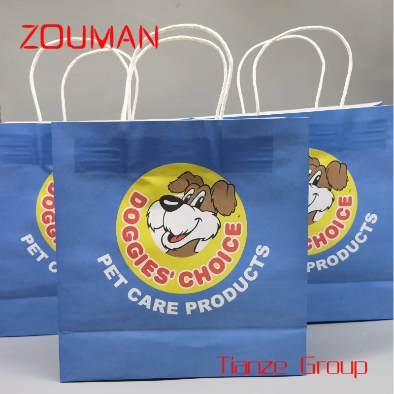 Recyclebare Kraft Papieren Zak Met Eigen Logo Custom Boodschappentas Voor Voedsel Met Handvat Take Away Bag